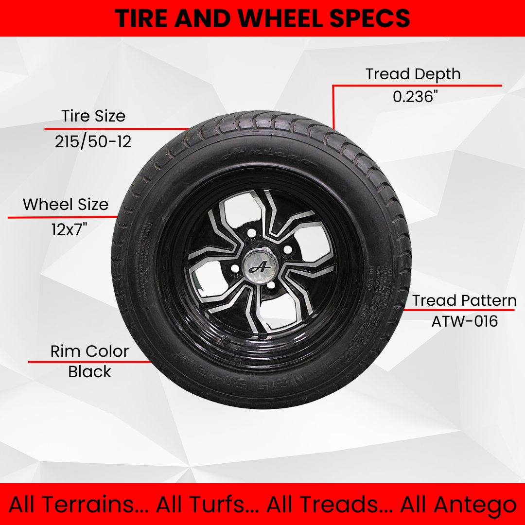 215/50-12 Glossy Black Fusion Aluminum Assemblies (Set of Four) - Fits all Golf Carts