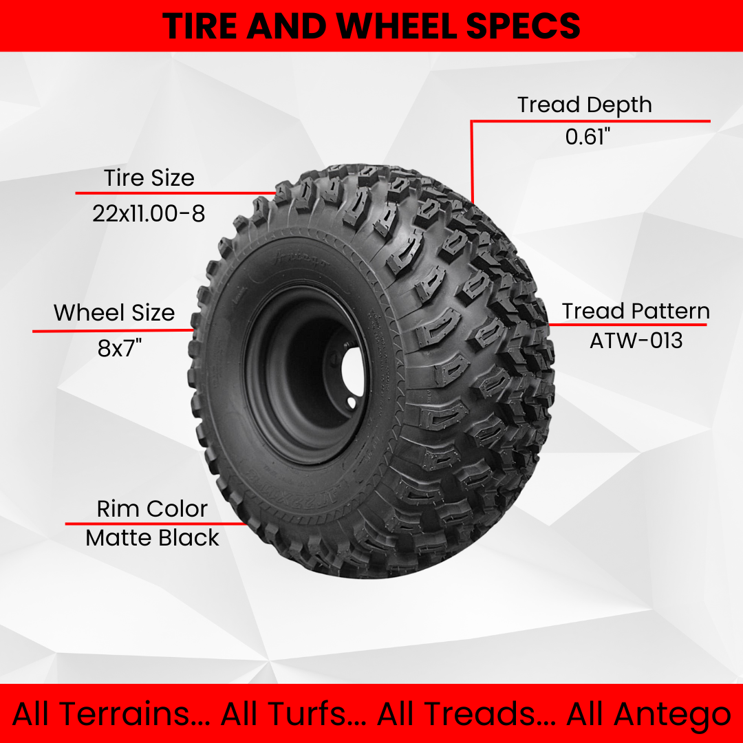 22x11.00-8 with 8x7 Matte Black Wheels for Golf Cart (Set of 4)