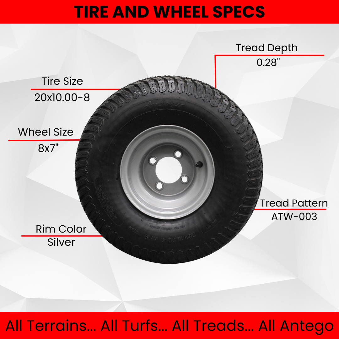 20x10.00-8 4 Ply Turf Tires with 8x7 Wheels Lawn & Garden Mower and Golf Cart (Set of 4)