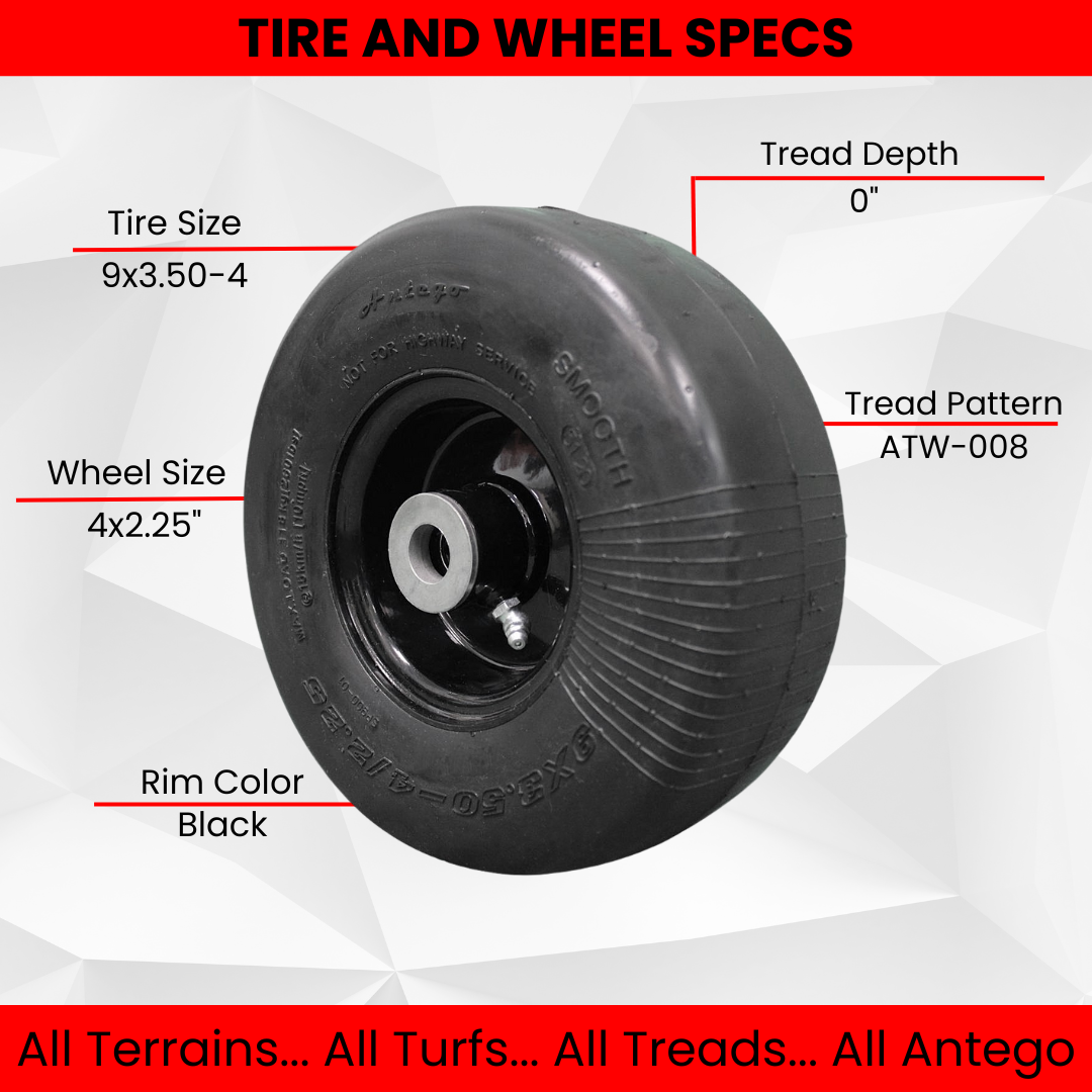 9x3.50-4 Flat Proof, Smooth Semi Pneumatic with Black Wheel (Qty: 1) Replacement for ARIENS and Gravely