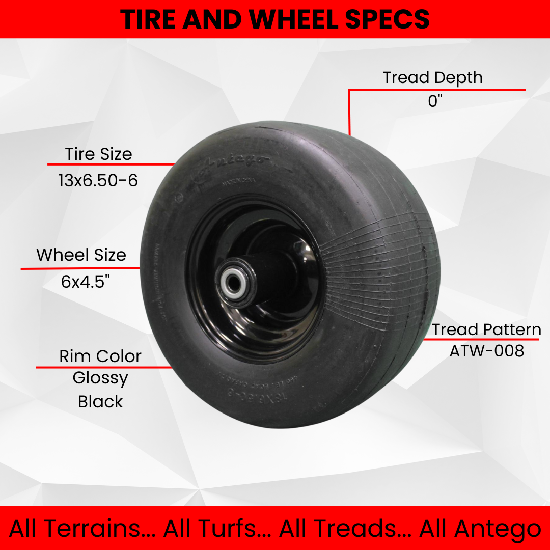 13x6.50-6 Semi-Pneumatic Flat Free Smooth with 6x4.5 Black Wheel (Set of Two)