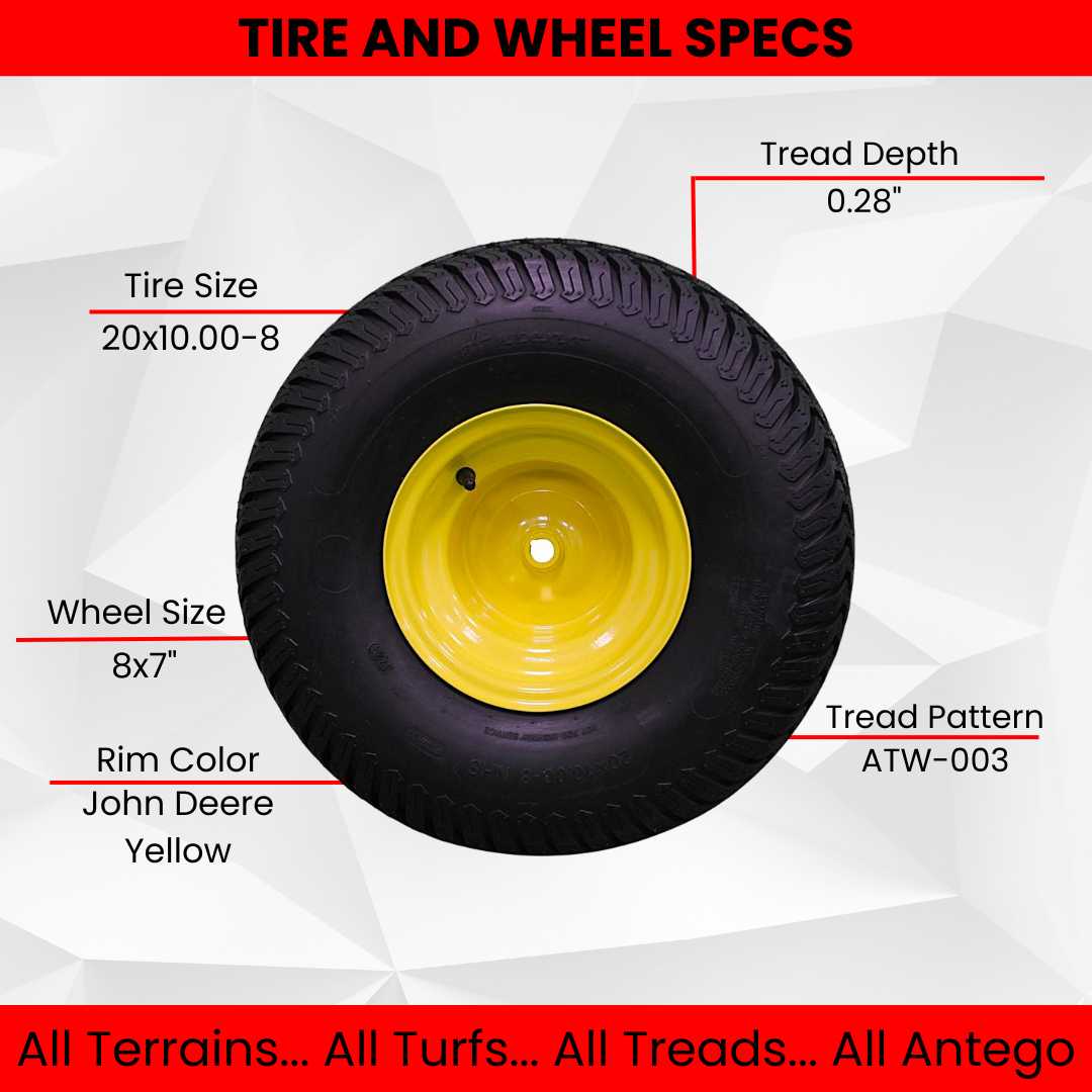 (Set of 2) 20x10.00-8 Tires & Wheels 4 Ply for Lawn & Garden Mower Turf Tires ATW-003 Tread