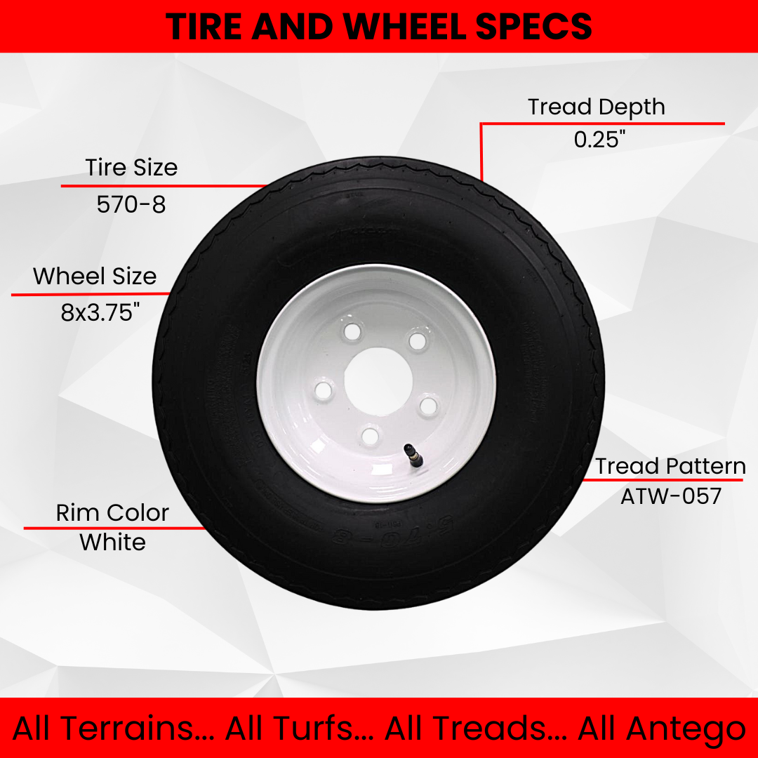 Antego Tire and Wheel (Set of 1) 5.70x8 Trailer Tire and Wheel Assemblies, White 5 Lug Trailer Tires and Wheels, 6 Ply, Load Range C