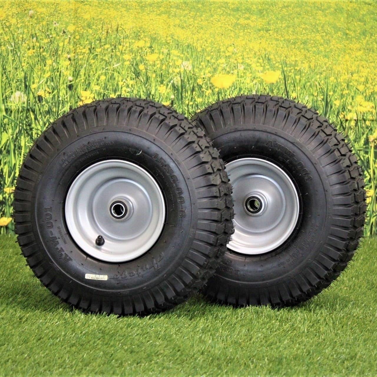 Antego Tire & Wheel (Set of 2) 15x6.00-6 Tire and Wheel Assemblies, ATW-001, 4 Ply Turf Tires, .75" Precision Ball Bearings, Poulan/Husqvarna Mower Front Tires, and Honda Lawn Mower Tires 15x6.00-6