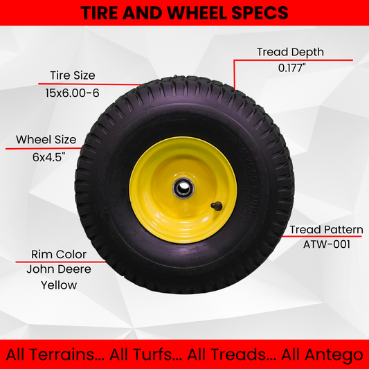 15x6.00-6 Tires & Wheels 4 Ply for Lawn & Garden Mower Turf Tires .75" Bearing (Qty: 1)