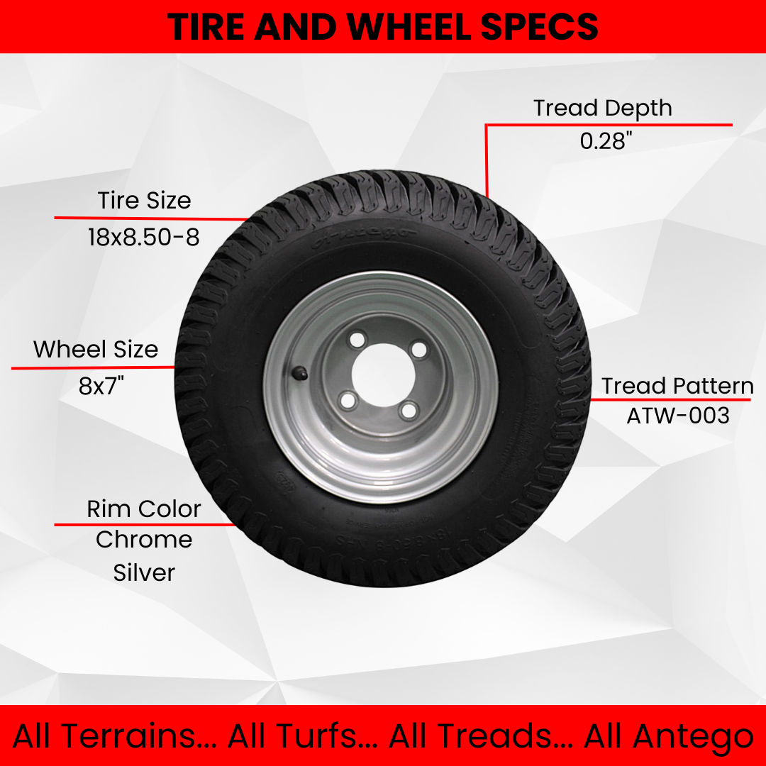 (Set of 4) 18x8.50-8 with 8x7 Hustler Chrome Silver Assembly