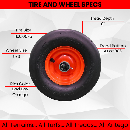 11x6.00-5 Bad Boy Pneumatic Assemblies replaces 022-8049-00, 022-8055-00 (Set of Two)