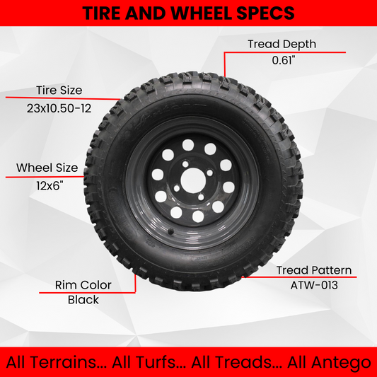 (Set of 4) 23x10.50-12 4 Ply Golf/ATVUTV/RTV Tires & Charcoal Grey Wheels ATW-013