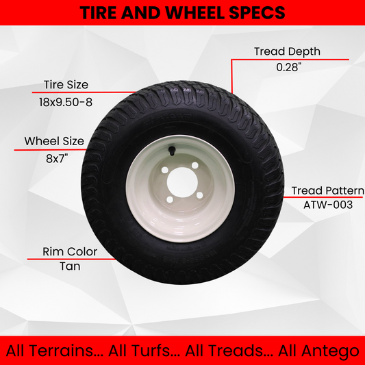 (Set of 2) Beige/Tan Steel Wheels with 18x9.50-8 4 Ply Turf Tires for Golf Cart and Lawn and Garden Equipment
