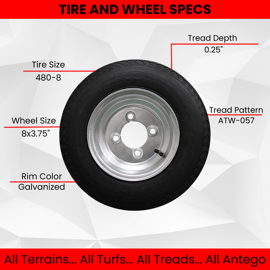 Qty: 1 Antego Tire and Wheel 4.80-8 Tire and Wheel Assembly, Galvanized 4 Lug Trailer Tire and Wheel, 6 Ply, Load Range C