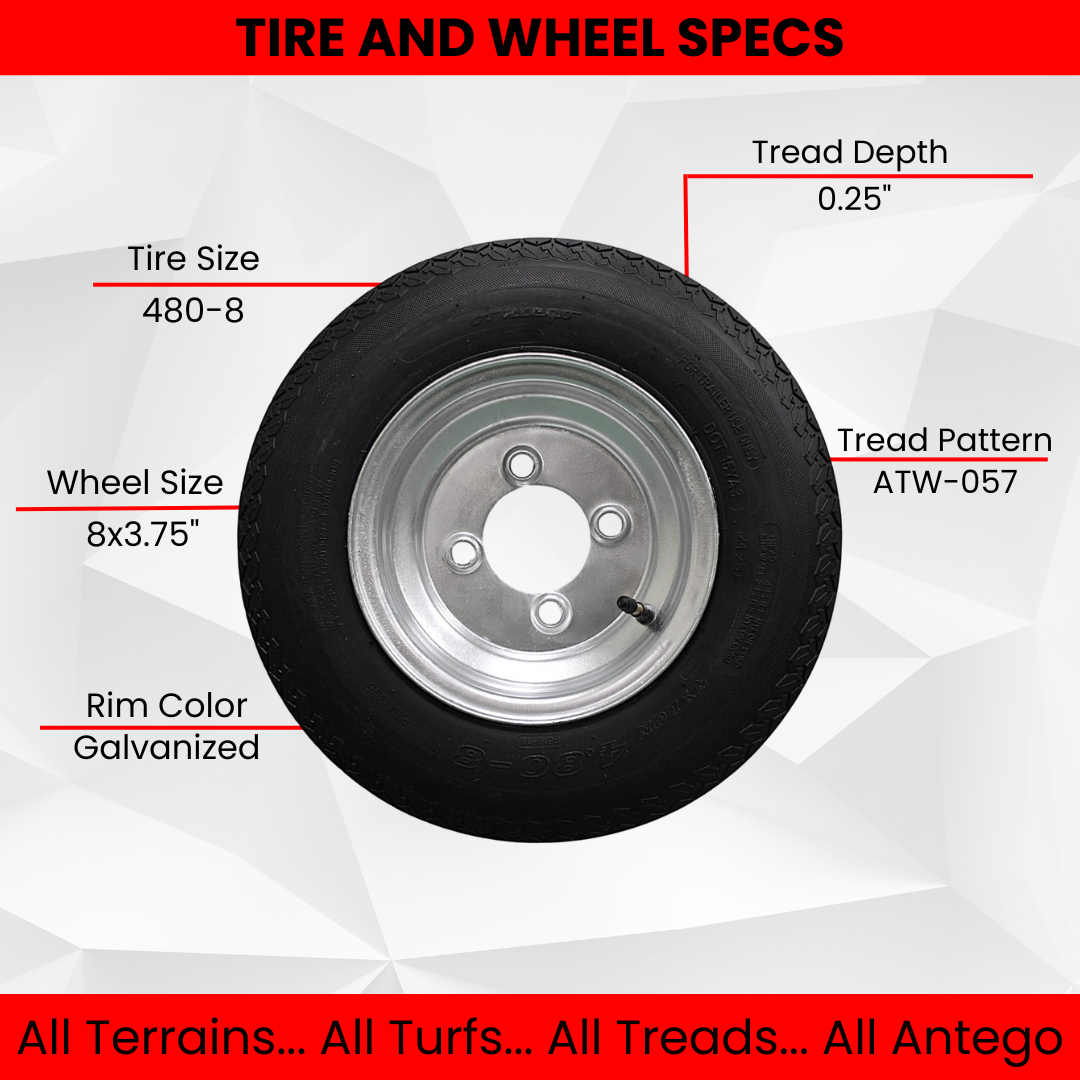 4-Pack Antego Tire and Wheel 4.80-8 Tire and Wheel Assemblies, Galvanized 4 Lug Trailer Tires and Wheels, 6 Ply, Load Range C
