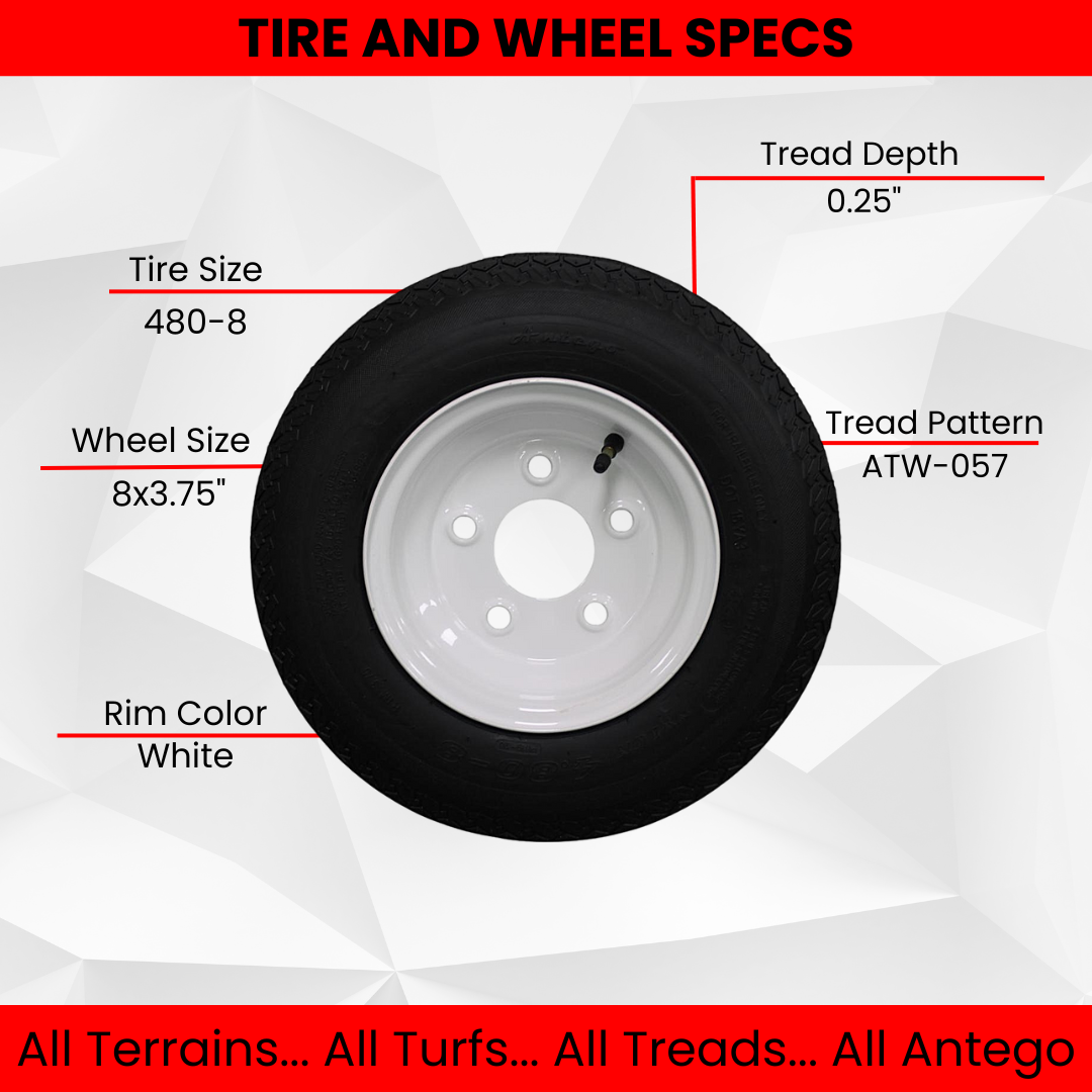 Antego Tire and Wheel (Set of 2) 4.80-8 Tire and Wheel Assemblies, White 5 Lug Trailer Tires and Wheels, 6 Ply, Load Range C