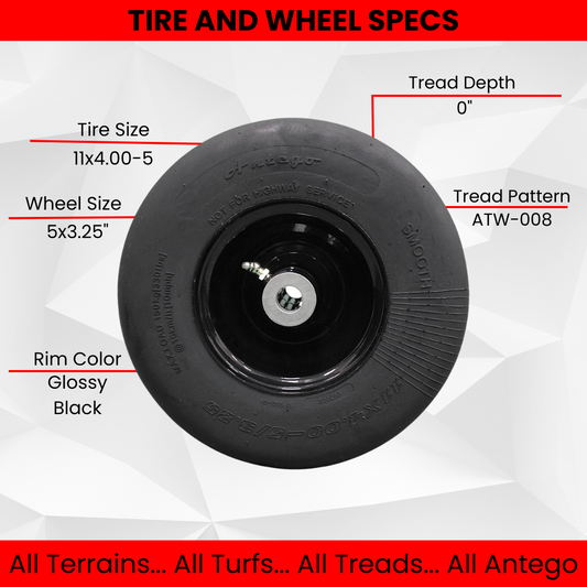 11x4.00-5 Flat Proof, Smooth Semi Pneumatic Assembly (Qty: 1)