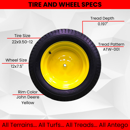 22x9.50-12 4 Ply Turf Tires & Wheels for John Deere Lawn & Garden Mower Turf Tires (Set of Two)