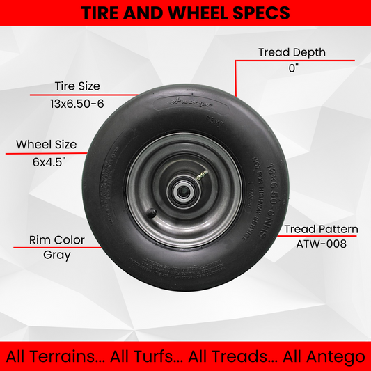 13x6.50-6 Gravely Ariens Pneumatic Dark Gray Assemblies replaces 07101110 (Set of 4)