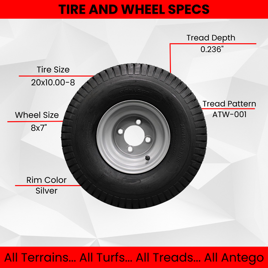 (Set of 2) (ATW-001) 20x10.00-8 Tires & Wheels 4 Ply for Lawn & Garden Mower (Compatible with Husqvarna)