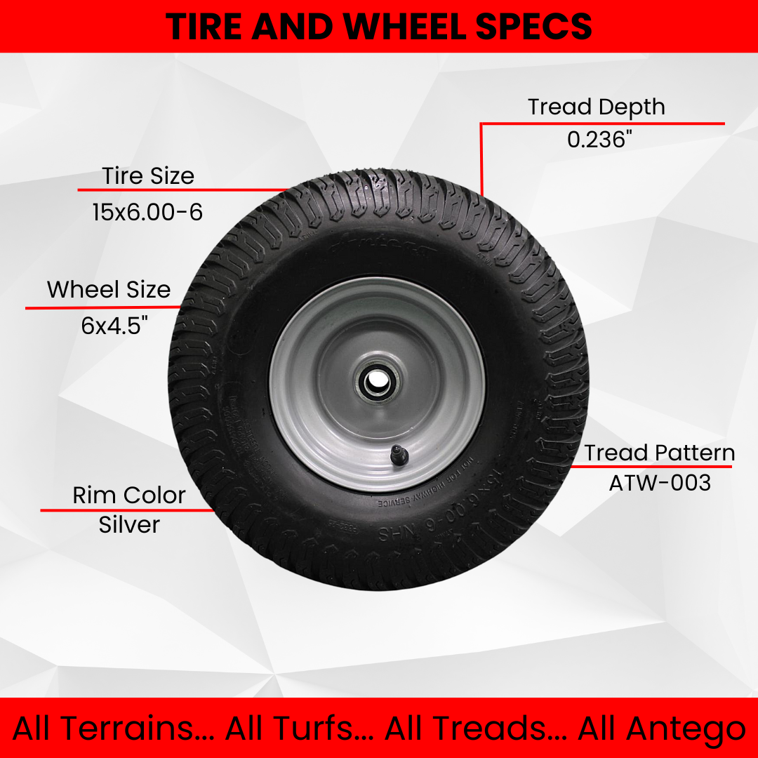 Antego Tire & Wheel (Set of 2) 15x6.00-6 Tire and Wheel Assemblies, ATW-003, 4 Ply Turf Tires, .75" Precision Ball Bearings, Poulan/Husqvarna Mower Front Tires, and Honda Lawn Mower Tires 15x6.00-6