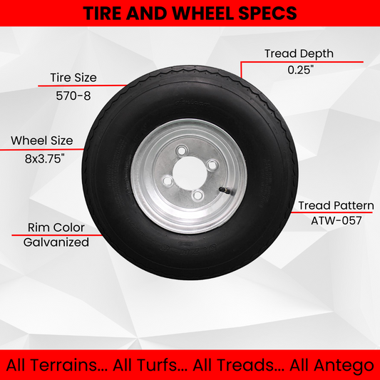 4-Pack Antego Trailer Tire On Rim 570-8 5.70-8 Load C 4 Lug Galvanized Wheel
