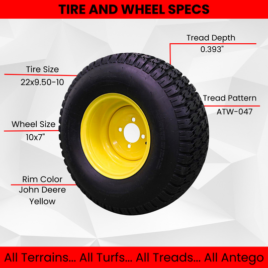 22x9.50-10 Turf Tire and 10x7 Wheel Assembly for Lawn & Garden Mower (Set of 2)