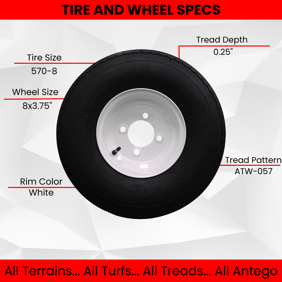 Antego Tire and Wheel (Set of 4) 5.70x8 Trailer Tire and Wheel Assemblies, White 4 Lug Trailer Tires and Wheels, 6 Ply, Load Range C