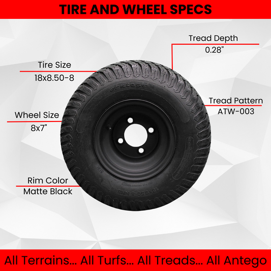 (Qty: 1 Tire/Wheel Assembly) Matte Black Wheels with 18x9.50-8 4 Ply Turf Tires for Golf and Lawn and Garden Equipment (Copy)
