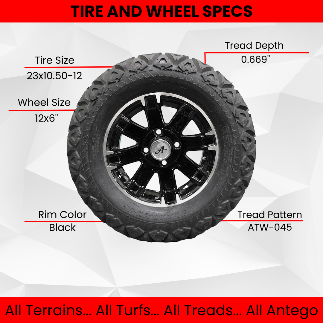 23x10.50-12 with 12x6 Black Aluminum Wheels for Golf/ATV/UTV (Set of 4)