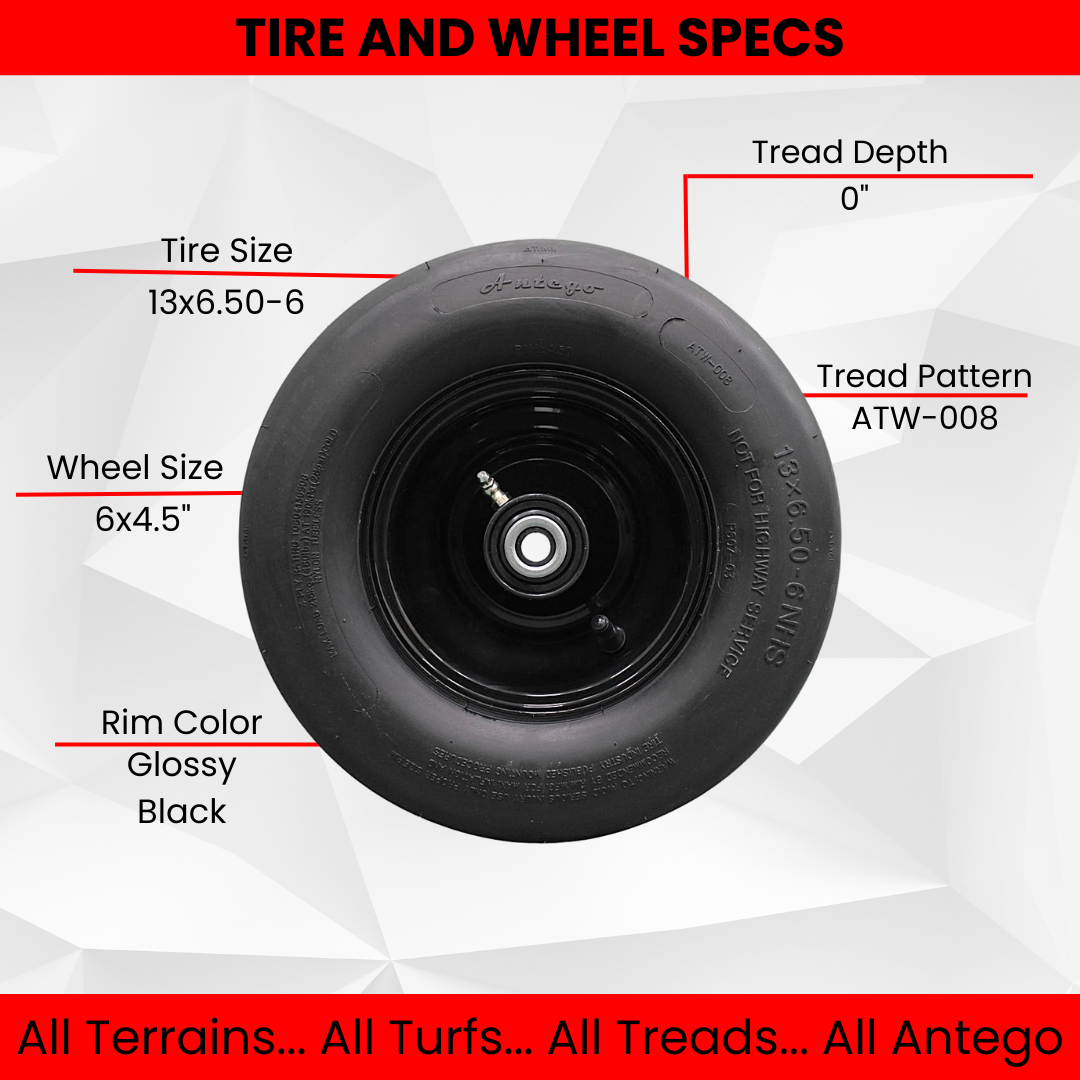 13x6.50-6 4 Ply Smooth with 6x4.5 Black Wheel Assembly (Set of 4)