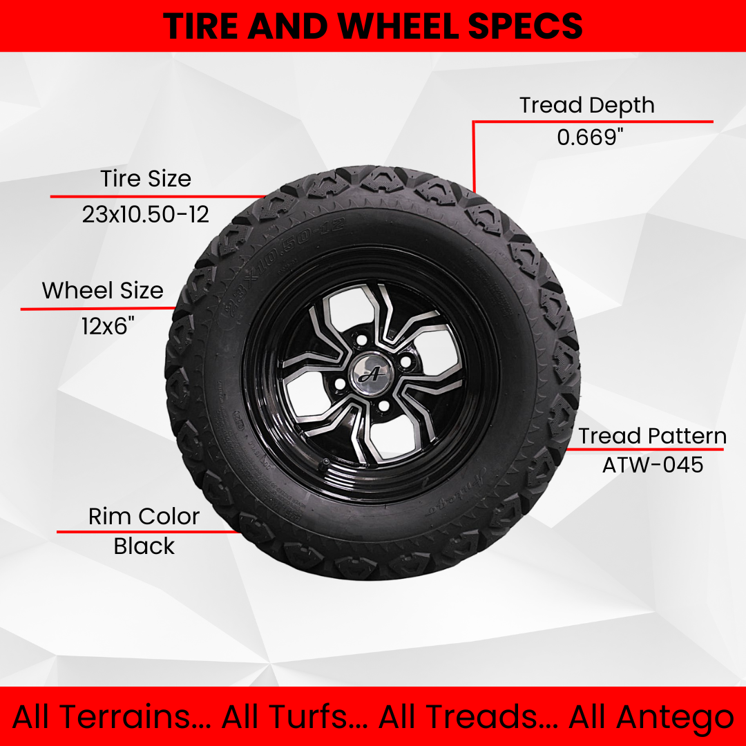 23x10.50-12 with 12x6 Black/Red Aluminum Wheels for Golf/ATV/UTV (Set of 2)