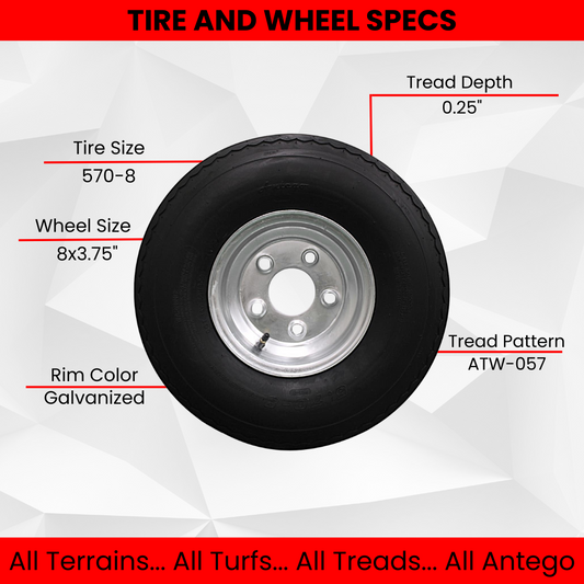 4-Pack Antego Trailer Tire On Rim 570-8 5.70-8 Load C 5 Lug Galvanized Wheel