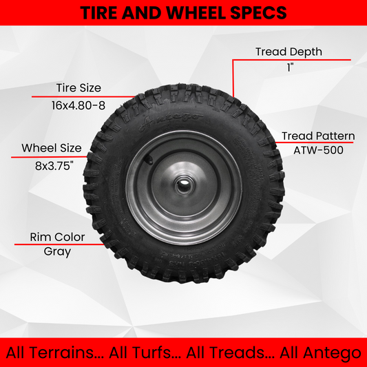 16x4.80-8 Snow Tire and 8x3.75 Wheel Assembly with New Improved Non Directional Snow Tire (Set of 4) Ariens 07101208