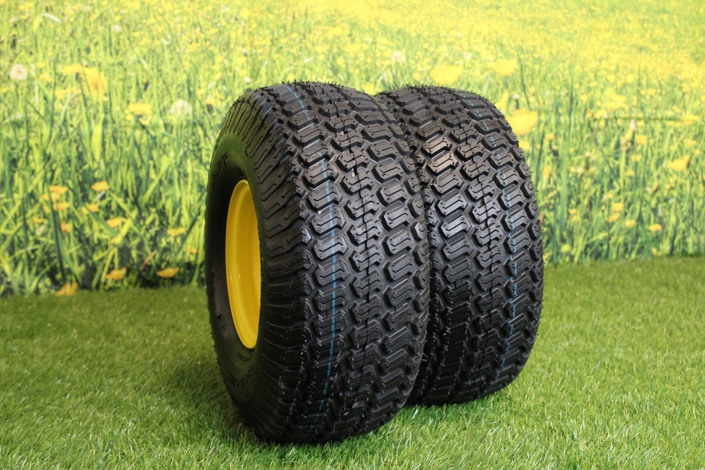 Antego Tire & Wheel (Set of 2) 15x6.00-6 Tire and Wheel Assemblies, ATW-003, 4 Ply Turf Tires, .75" Precision Ball Bearings, John Deere 15x6.00-6NHS Lawn Mower Tires, John Deere Front Tires 15x6.00-6