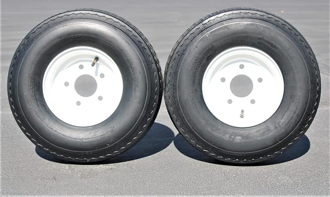 Antego Tire and Wheel (Set of 2) 5.70x8 Trailer Tire and Wheel Assemblies, White 5 Lug Trailer Tires and Wheels, 6 Ply, Load Range C