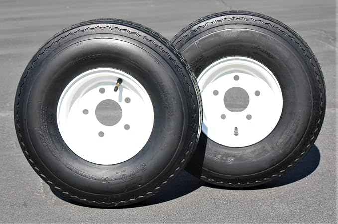 Antego Tire and Wheel (Set of 2) 5.70x8 Trailer Tire and Wheel Assemblies, White 5 Lug Trailer Tires and Wheels, 6 Ply, Load Range C