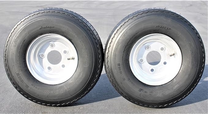 2-Pack Antego Trailer Tire On Rim 570-8 5.70-8 Load C 5 Lug Galvanized Wheel