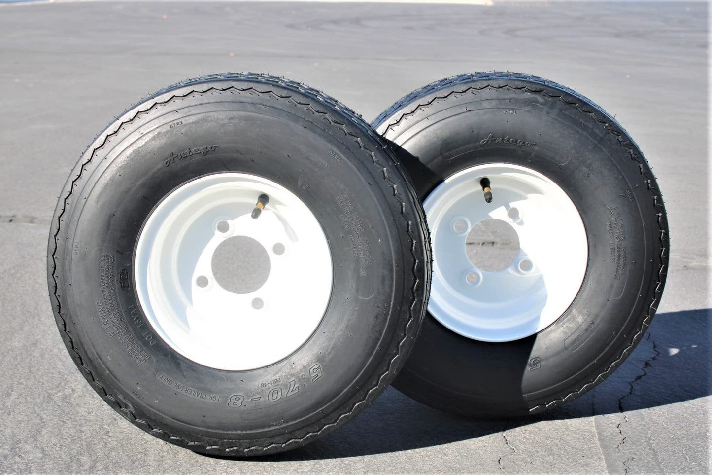 Antego Tire and Wheel (Set of 2) 5.70x8 Trailer Tire and Wheel Assemblies, White 4 Lug Trailer Tires and Wheels, 6 Ply, Load Range C
