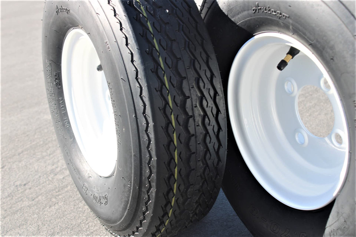 Antego Tire and Wheel (Set of 2) 5.70x8 Trailer Tire and Wheel Assemblies, White 4 Lug Trailer Tires and Wheels, 6 Ply, Load Range C