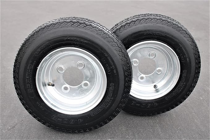 Antego Tire and Wheel (Set of 2) 4.80-8 Tire and Wheel Assemblies, Galvanized 4 Lug Trailer Tires and Wheels, 6 Ply, Load Range C