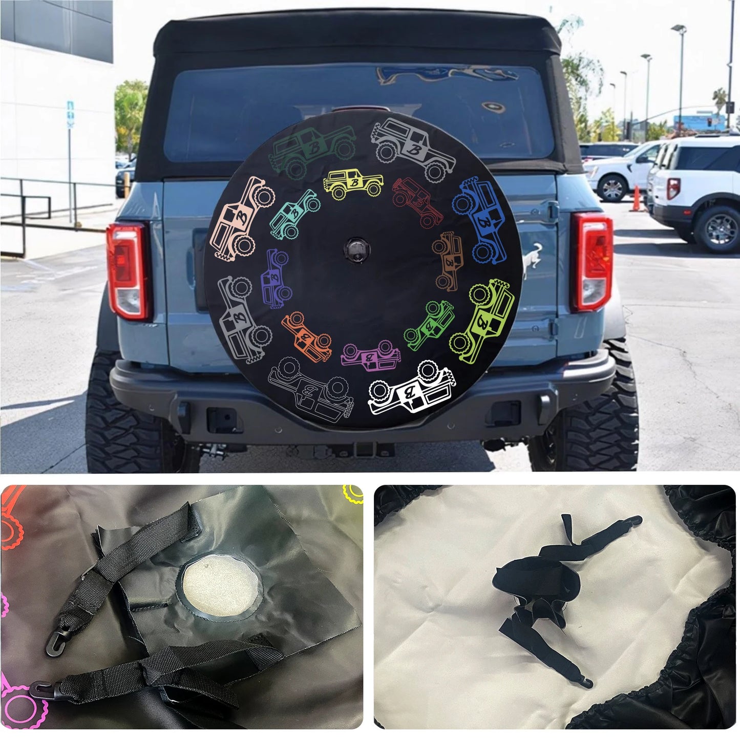 LS AUTO Car Exterior Accessories 32 Inches Spare Tire Cover Back Wheel Cover Storage Bag Protector For Ford Bronco 2021 2022
