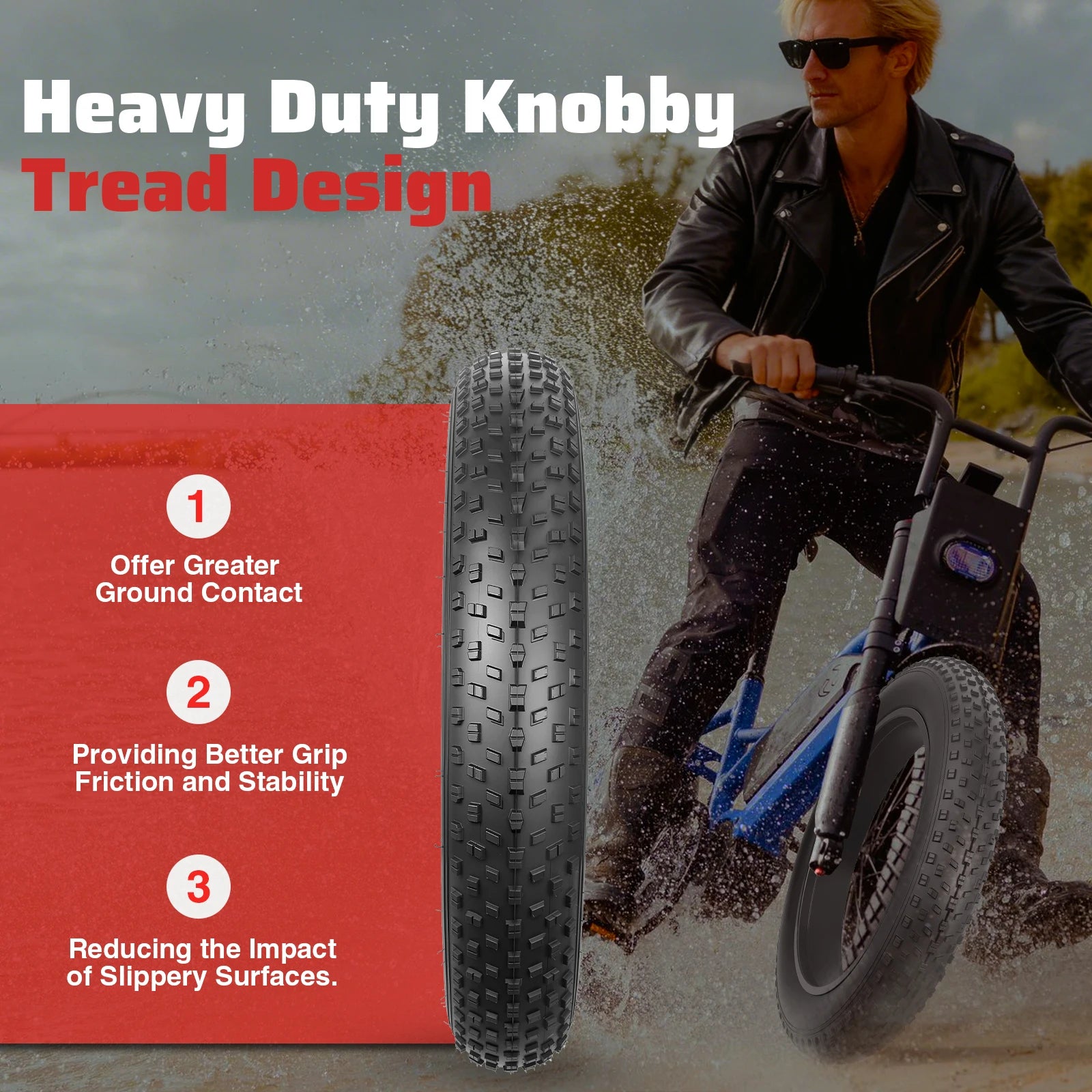ZUKKA 24x3.0 Inch All-Terrain Foldable Bike Tire - Durable Knobby Tread for E-Bike/Fat Bike/Snow Bike