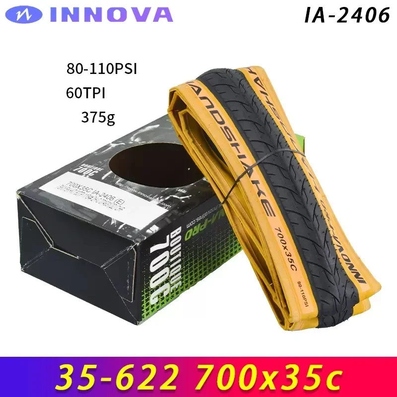 INNOVA PRO IA-2406 700x28c/32c/35c Yellow Edge Folding Anti-slip Tires for Road Bicycle City Touring Bike Cycling Parts