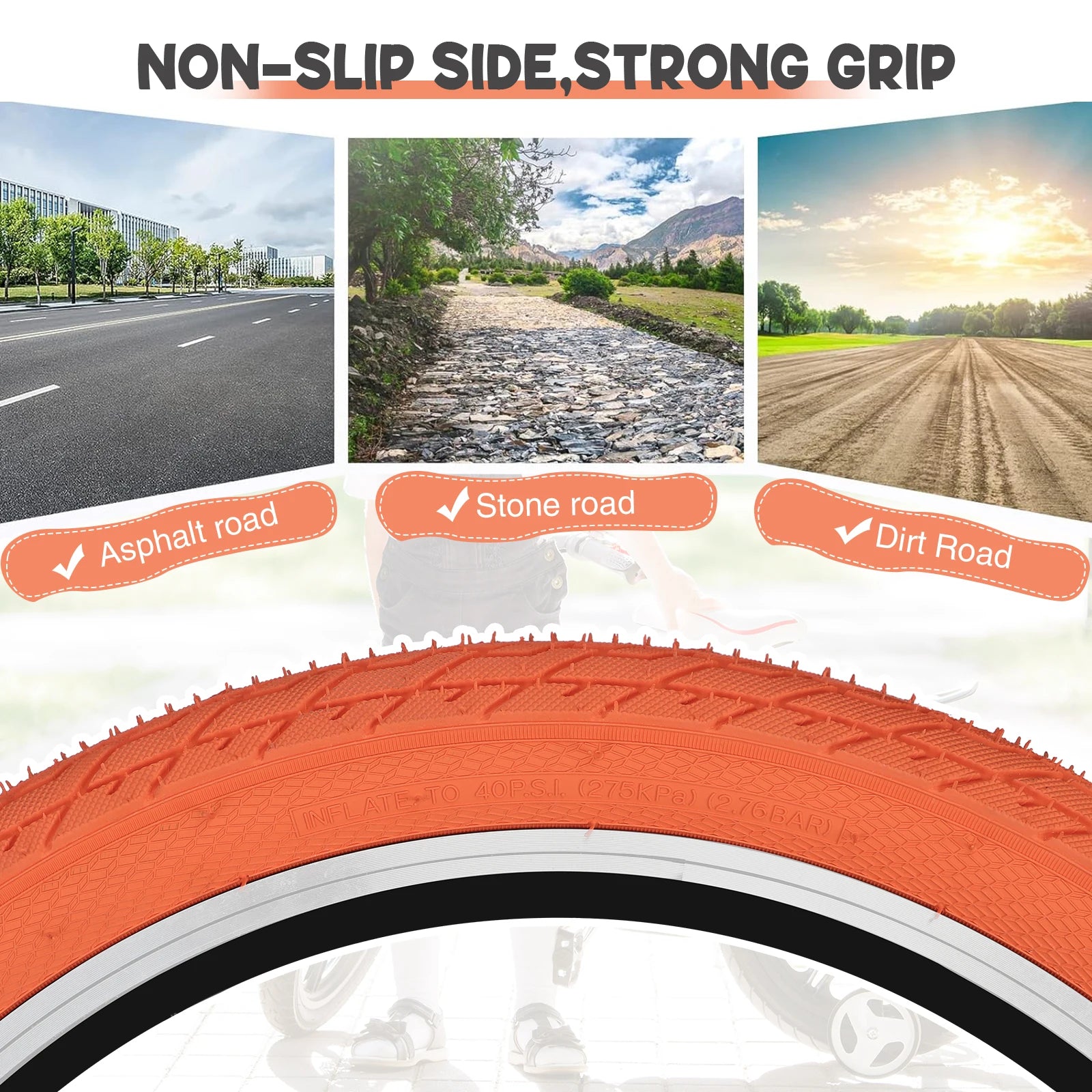 ZUKKA 2 Pack 20x2.35 Orange Bicycle Outer Tires - Anti-Slip All-Terrain Foldable for Kids/City Bikes