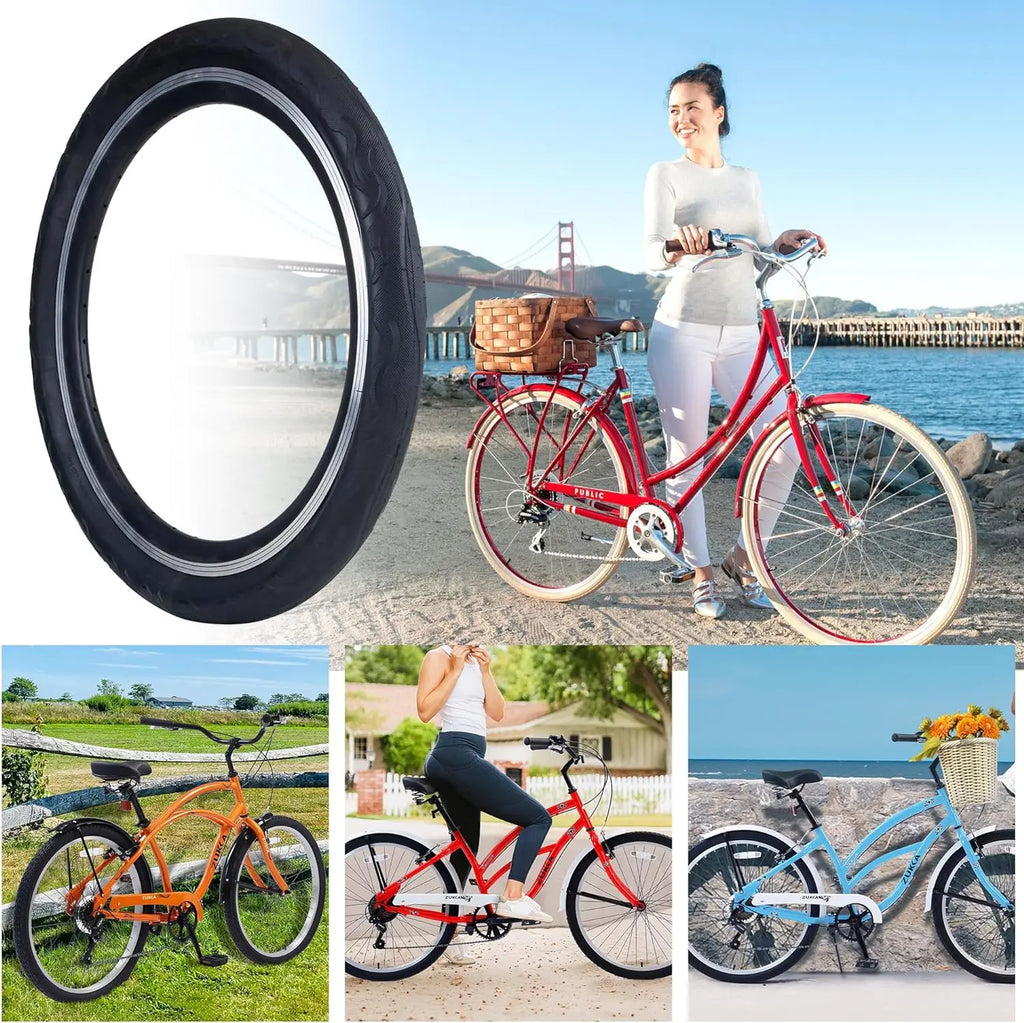 ZUKKA 2 Pack Bike Tire for Cruiser Bike 20/24/26 Inch  Flame Pattern Thread Bicycle Tire for MTB Cruiser Bicycle Black