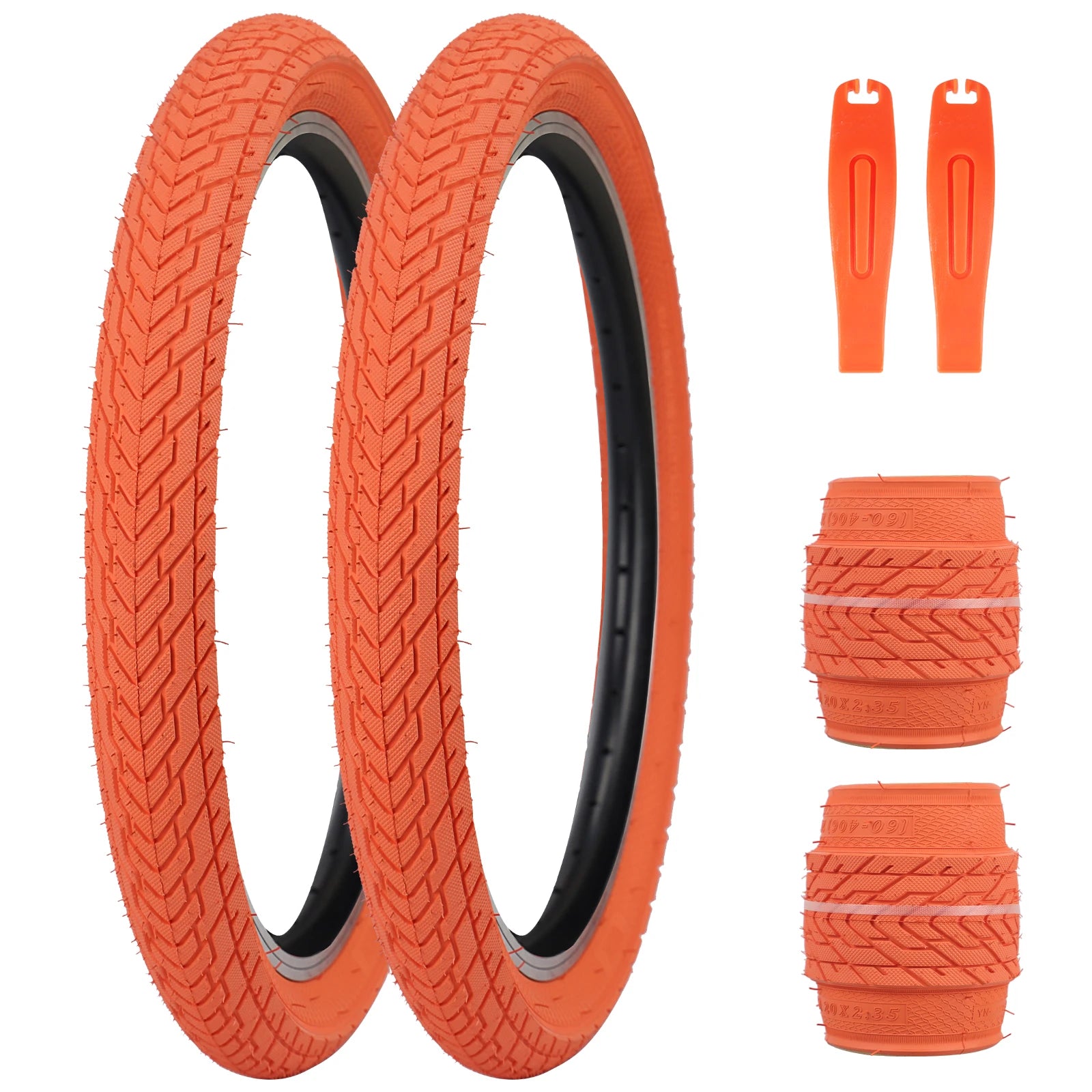 ZUKKA 2 Pack 20x2.35 Orange Bicycle Outer Tires - Anti-Slip All-Terrain Foldable for Kids/City Bikes