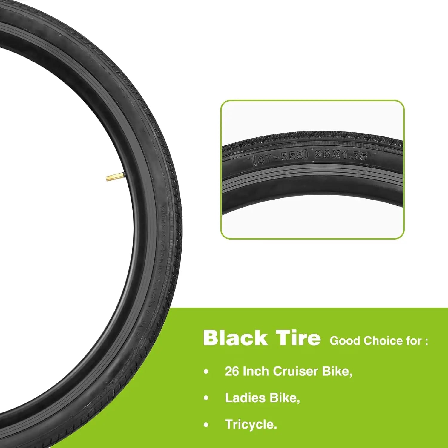 ZUKKA 1/2 Pack 26x1.75 Folding Bike Tire Anti-slip Wear-Resistant Replacement for City Commuter Lady Cruiser Bicycle