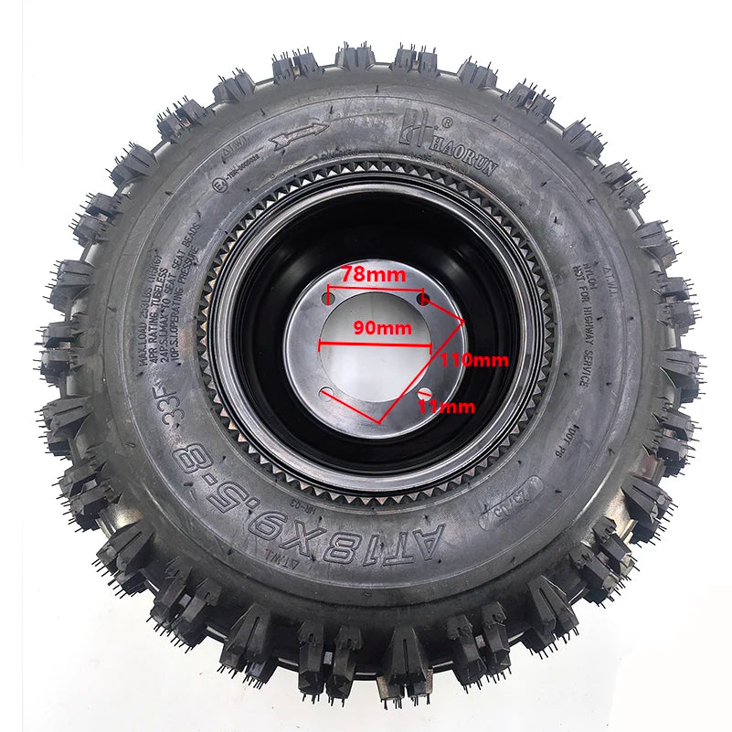18x9.50-8 Tire & Wheel Assembly Tubeless 4PR 18x9.5-8  ATV Go Kart Quad Buggy 8" Iron Rim 4-Lug 110mm