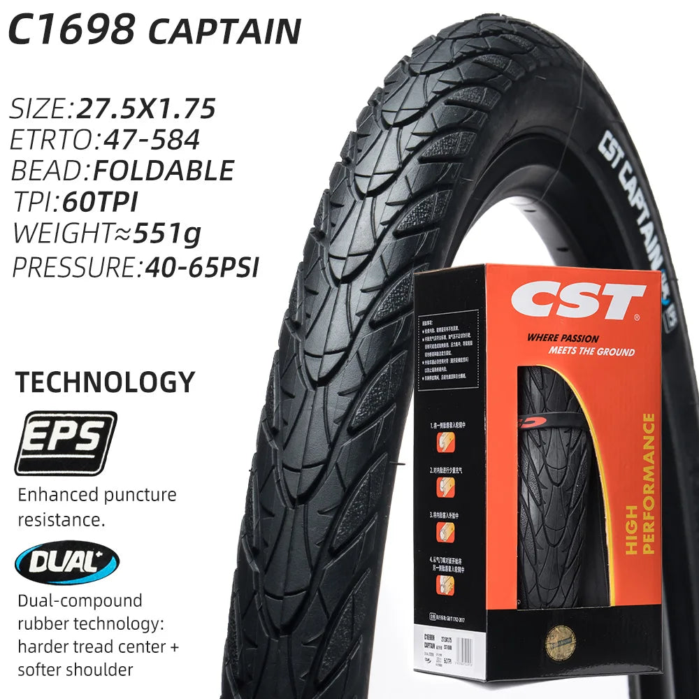 CST CAPTAIN C-1698 ALL SEASION CITY COMMUTING BICYCLE TIRE LOW ROLLING KEVLAR FOLDING BEAD 26X1.75 27.5X1.75 650B