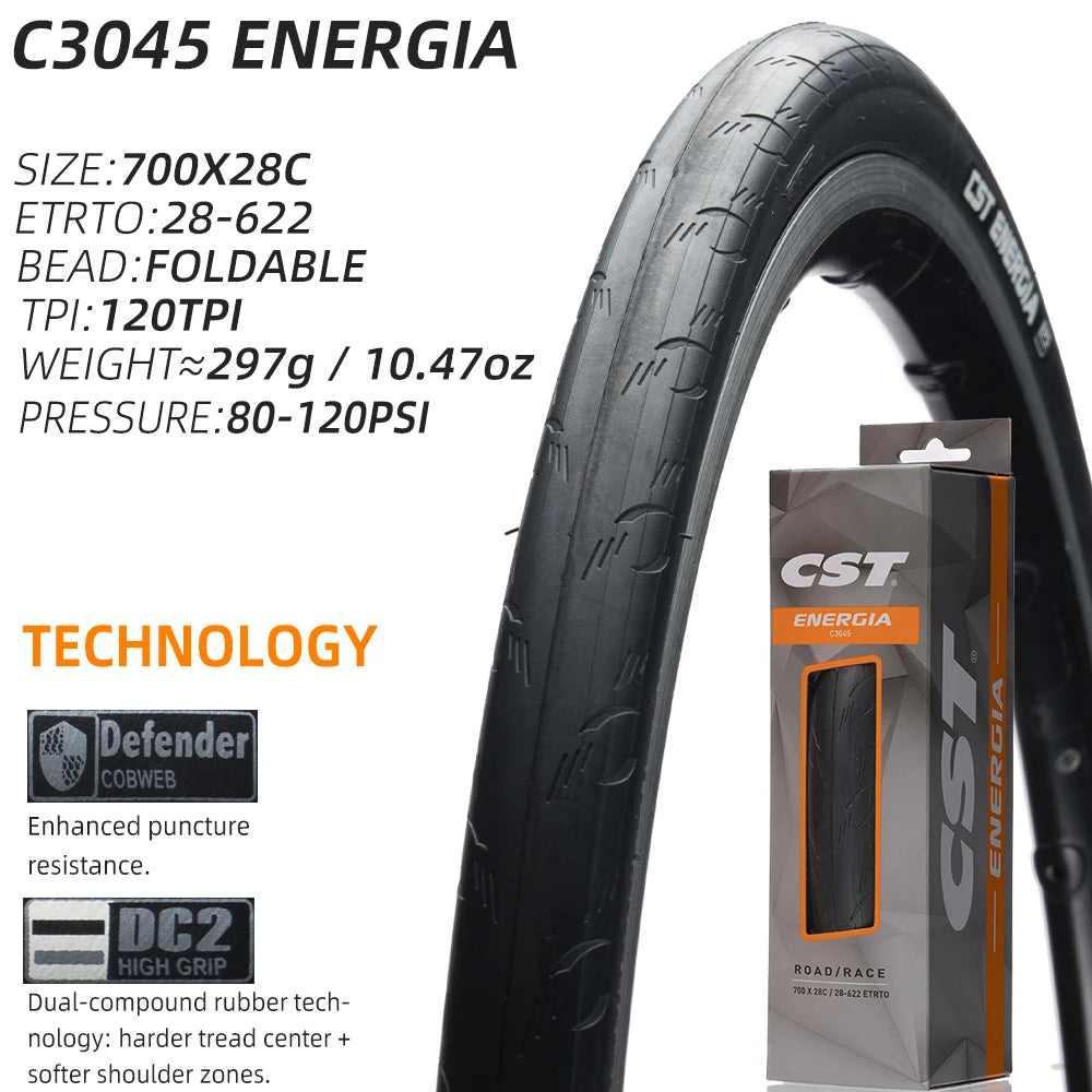 CST C-3045 Road Bike Tire Sizes: 700×25C / 700×28C TLR Lightweight Racing Low Rolling Resistance Puncture-Proof
