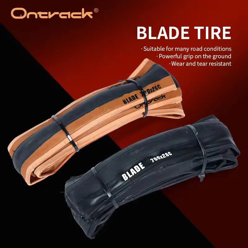 Ontrack Folded Tire Road 700X25C 28C Blade 30Tpi Skin Wall Black Road Bike Tire Bicycle Clincher Foldable Gravel Tyre