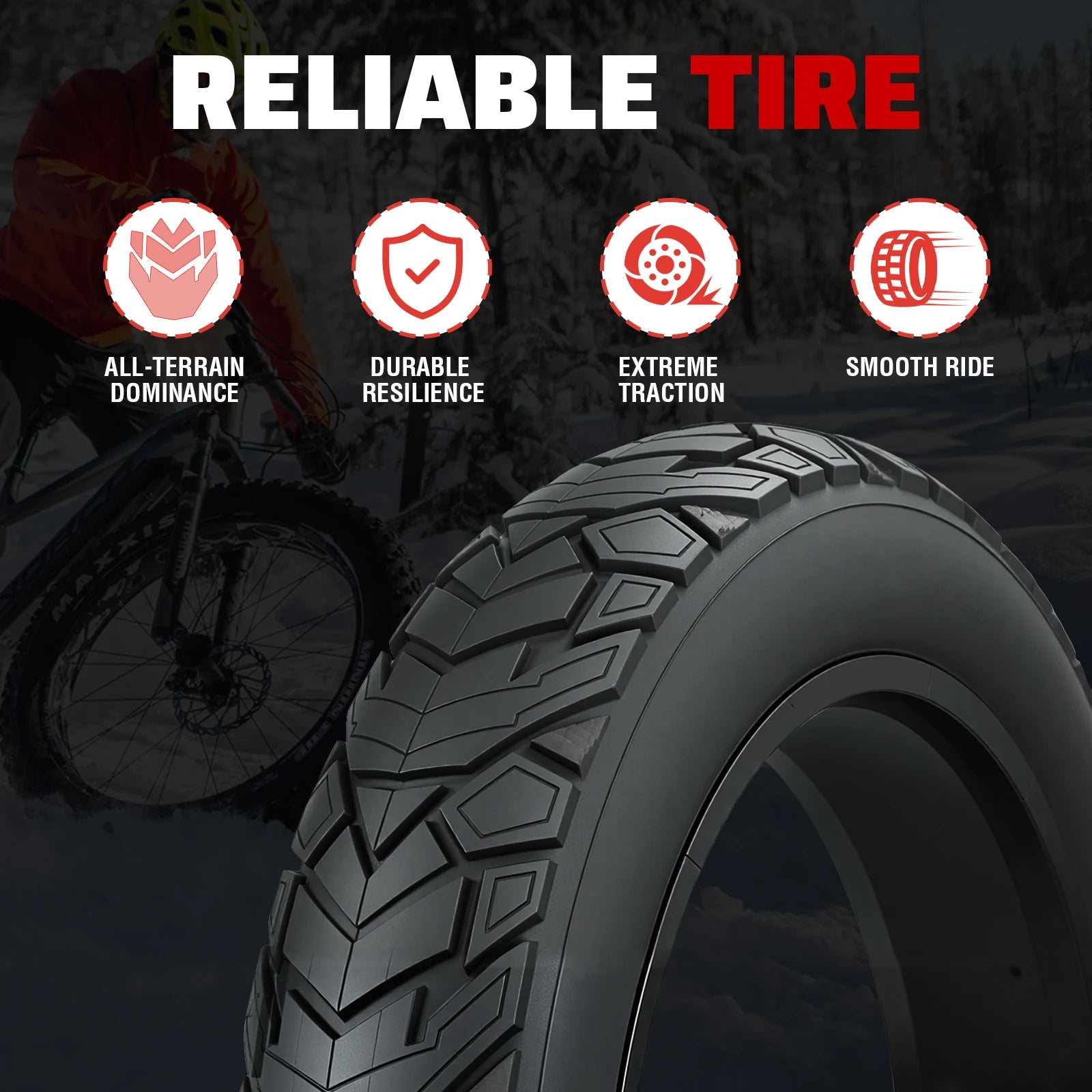 ZUKKA 26x 4.0 E-Bike Tire 2 Pack Fat Tire High Performance Fat Tire/White Wall Tire Replacement Tire Folding