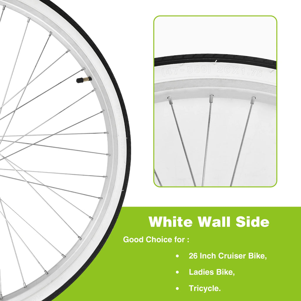 ZUKKA 26x1.75 Inch White Wall Folding Tire 1 Pack Anti-slip Drainage Bicycle Tire for 26 Inch City Commuter Bike